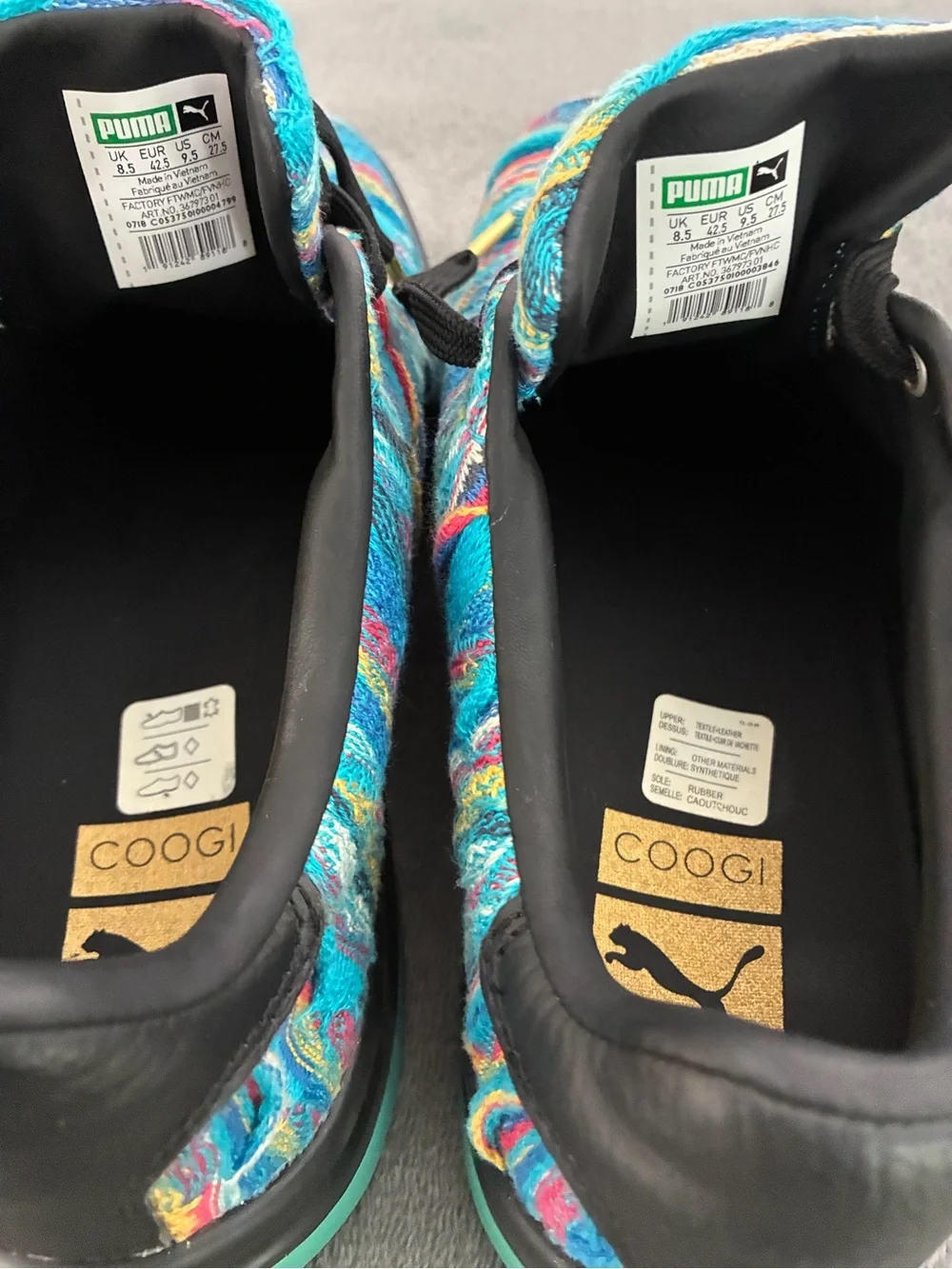 Puma Coogi Men’s Turquoise Multicolor Knit Sneakers with Black Laces